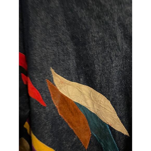 Vintage Handmade Womens Cape Size XL Denim Aztec Suede Trim Southwestern Artsy - Picture 2 of 6